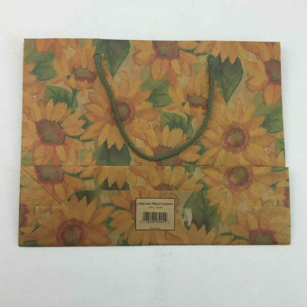 The Gift Wrap Company Sunflower Watercolor Green Rope String Reusable Gift Bag